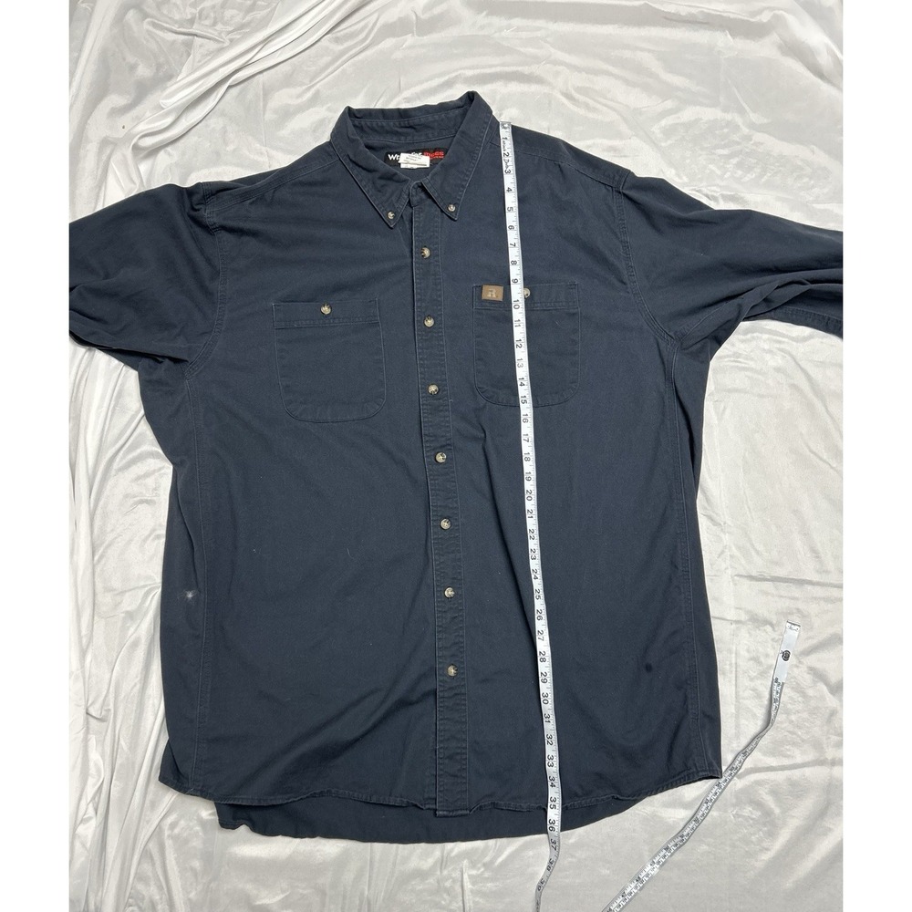 Wrangler Riggs Workwear Heavy Work Shirt Long Sleeve Navy Blue Gorpcore Mens 3XT - Picture 11 of 14
